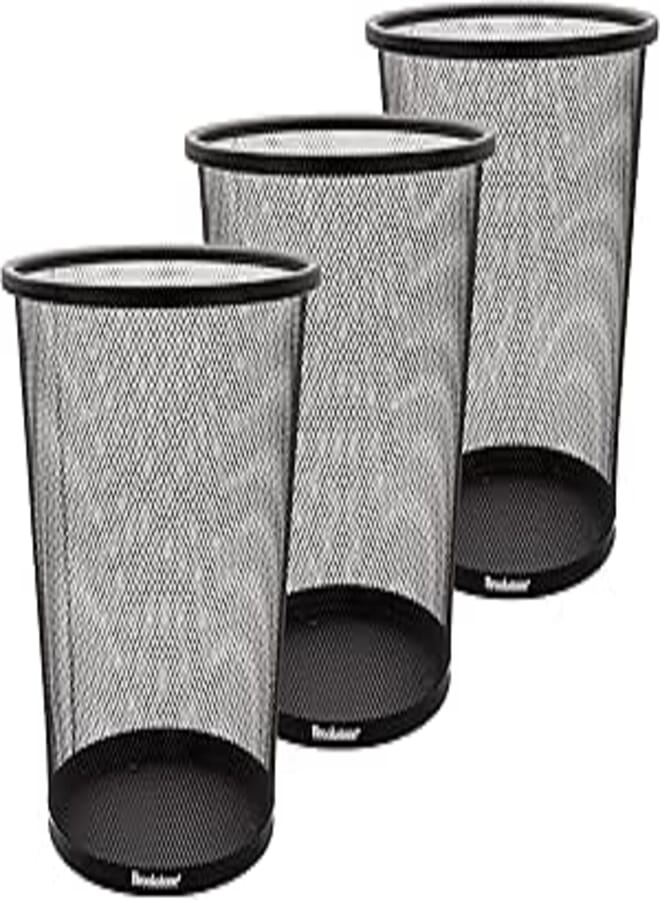 Brookstone [3 Pack Metallic Mesh Wastebasket for Office & Home, Open Top, Under Desk Trash Can, Lightweight & Sturdy Recycling Bin